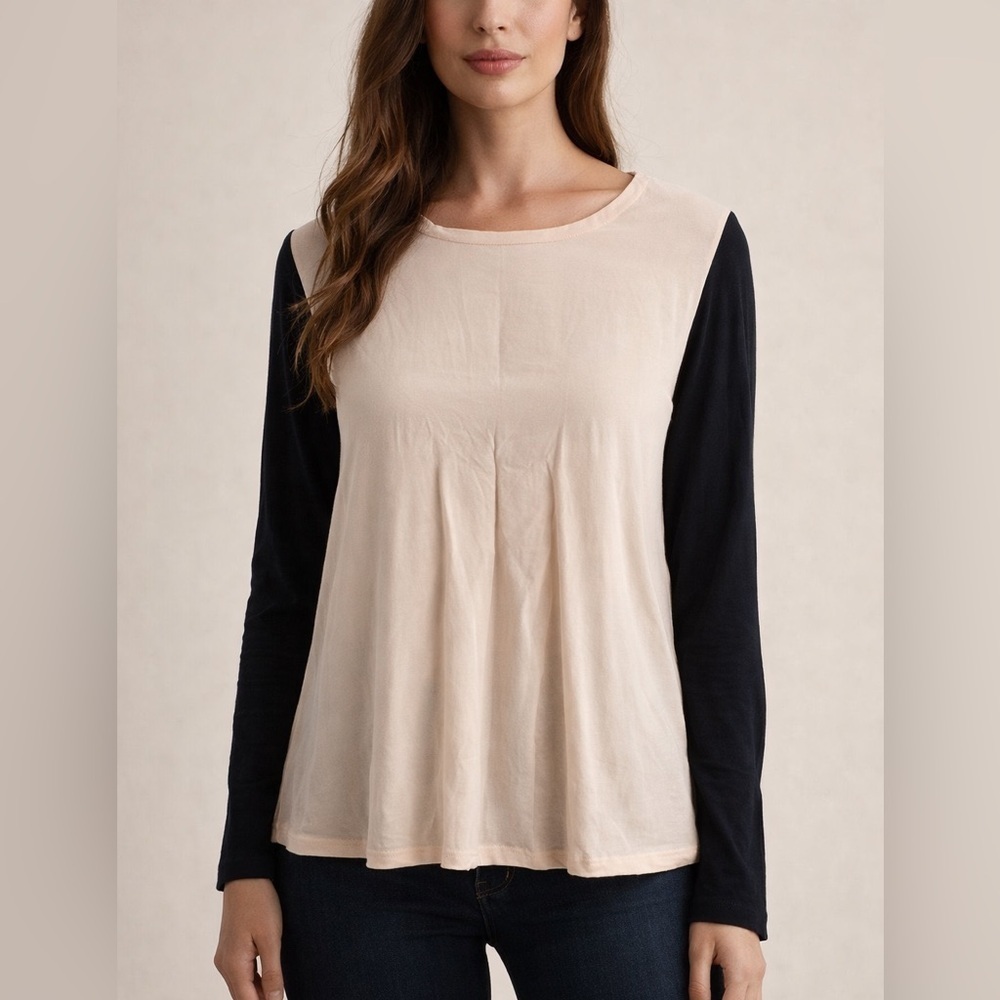 Equipment Cream and Black Long Sleeve Top size S